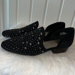 Black suede leather studded loafer slip on shoe Lucca Lane Kaelyn goth edgy sz 8